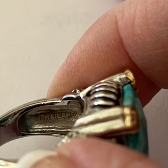 Lovely Checkerboard Faceted Turquoise Ring CZ Sterling Silver Ring Sz.7 - Picture 8 of 11